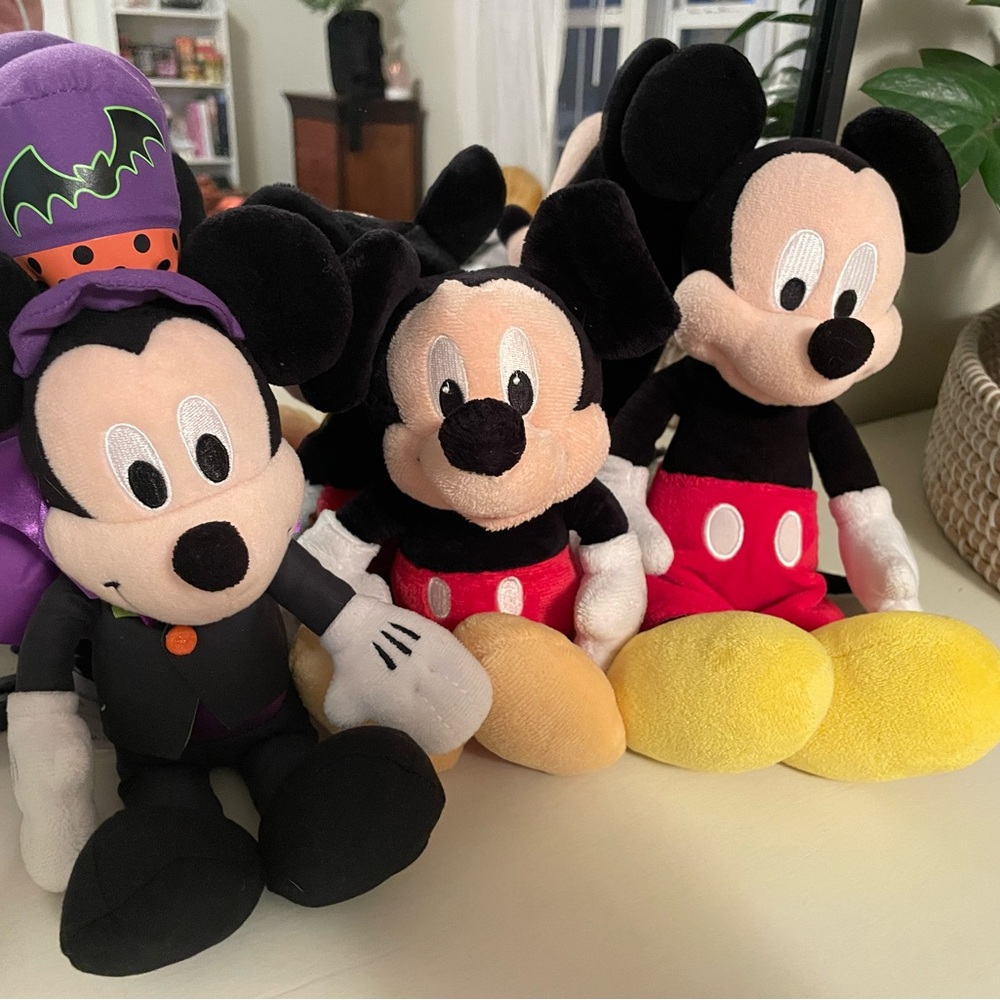 Disney Mickey Mouse Plush Trio One Larger & One Smaller and One Halloween